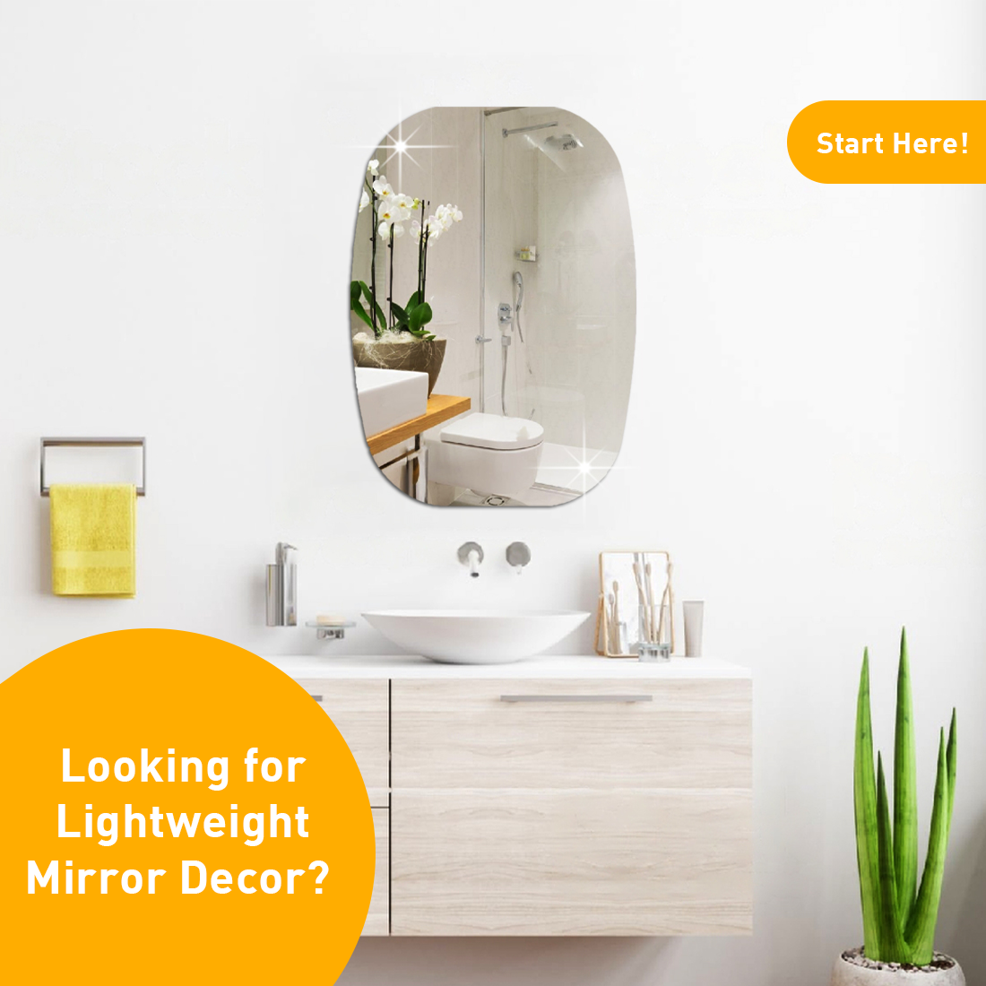 Stylish bathroom setup featuring decorative mirror stickers for bathrooms and modern decor elements