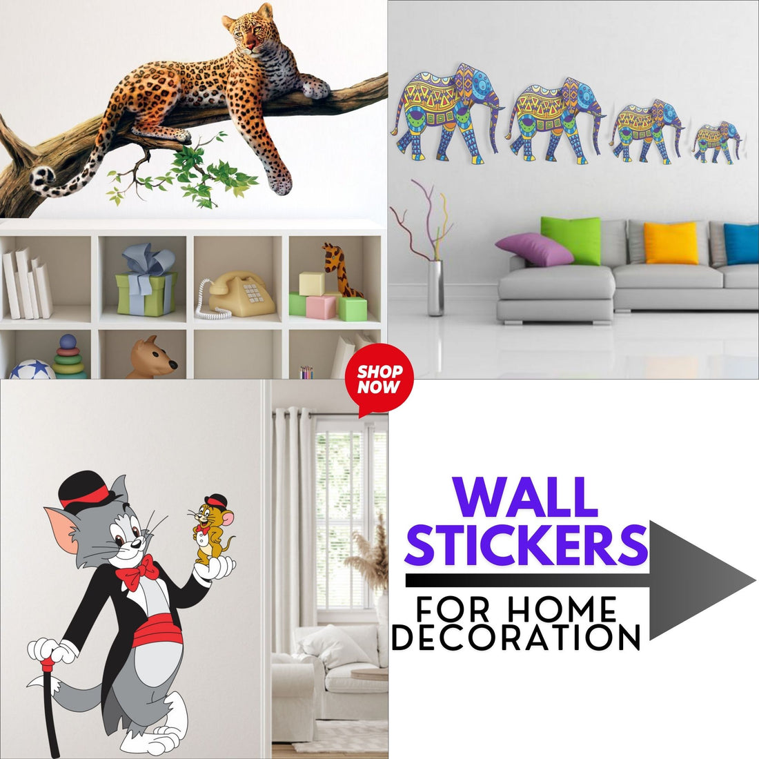 Home decor wall decals featuring fun animal designs and colorful patterns for stylish room transformation