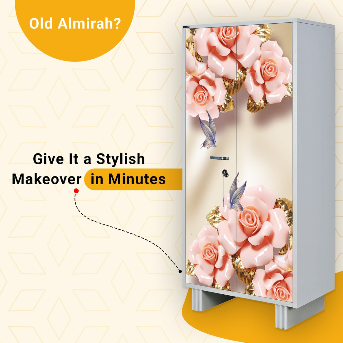 Decorative almirah wallpaper sticker for a stylish makeover of old almirahs with floral design
