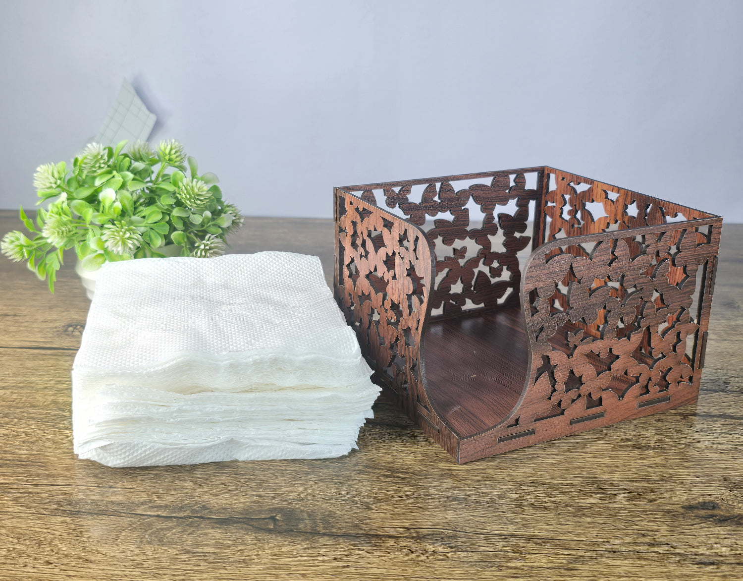 Brown Wooden Napkin Holder for Dining Table – Butterfly Cut Design Tissue Holder for Home, Kitchen & Office Use