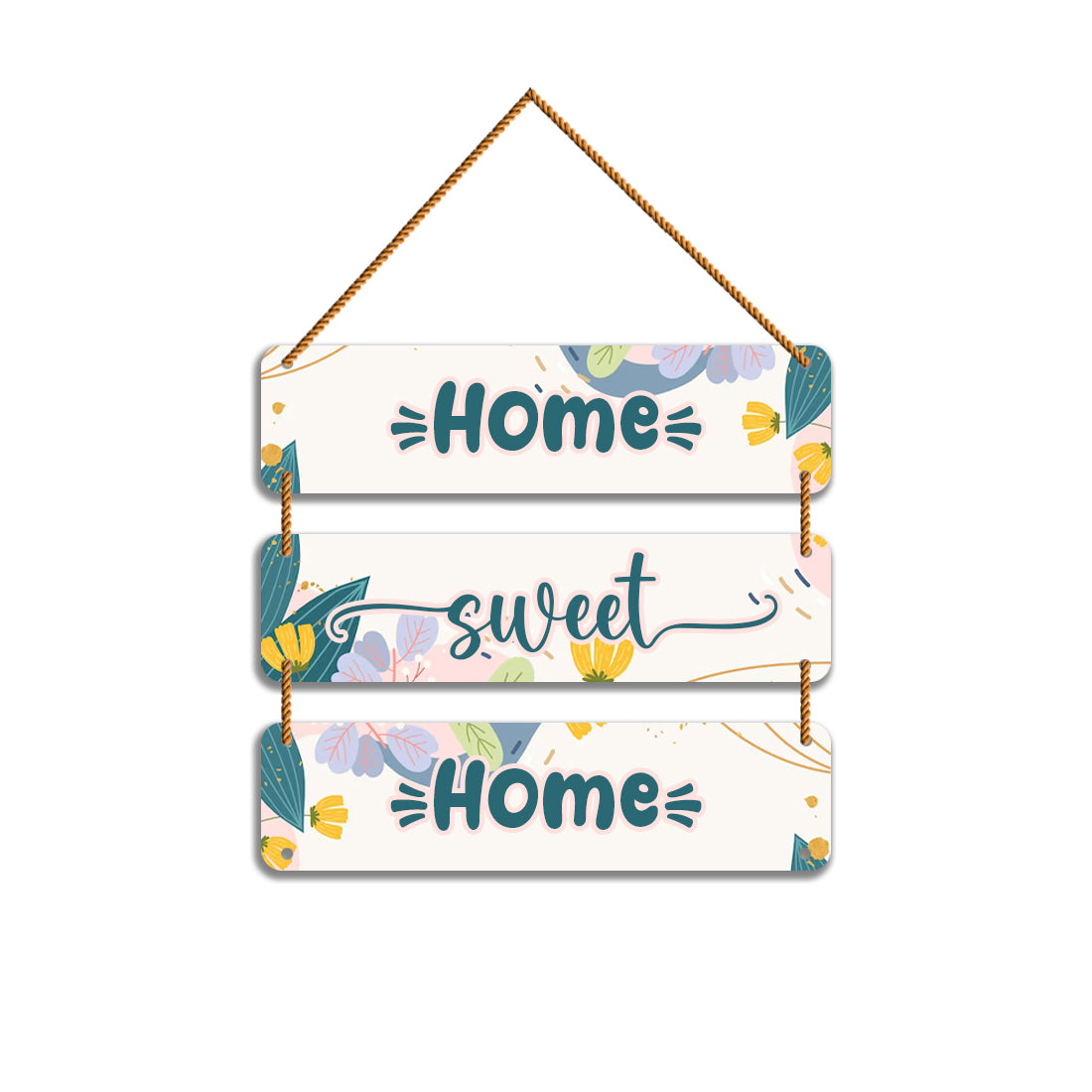WallDaddy Home Sweet Home Wall Hanging Decoration Item For Home Decor | 3 Printed Wooden Plaque With High Quality Glitter Rope | Home Sign Wall Hanging Decoration