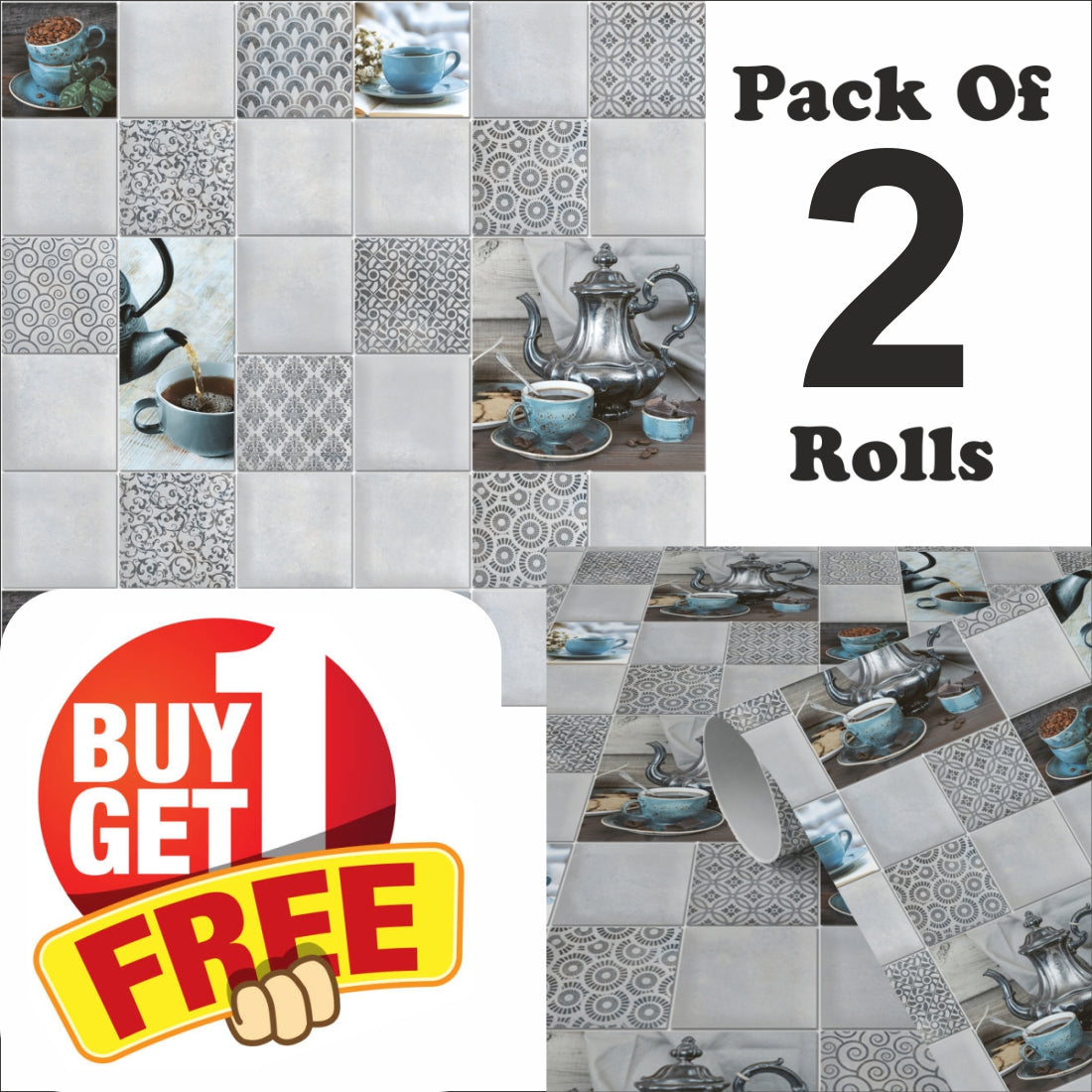 WallDaddy Kitchen Grey Tea Pattern Wallpaper – Self Adhesive, Oil-Proof & Waterproof Wall Sticker – Size (100x40 cm) Each – Buy 1 Get 1 Free – Limited Time Offer!