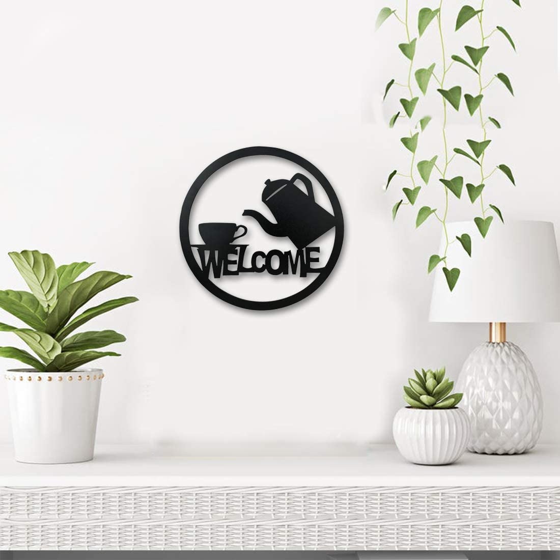 WallDaddy – Self Adhesive MDF Laser Cutout Home Decor Wall Art Stickers MDF Plaque Painted Cutout Ready To Hang Wall Stickers | MDF Cutouts Stickers For Home & Restaurant Decorations (Welcome Tea)