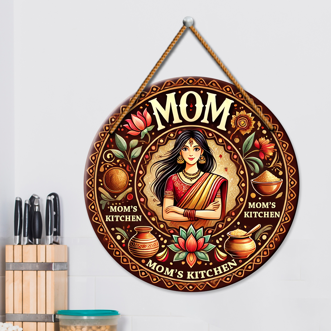 Mom’s Kitchen Wooden Wall Hanging for Kitchen Décor | Traditional Round Design for Home & Kitchen Wall Decoration