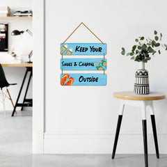 WallDaddy Keep Your Shoes & Chappal Outside Wall Hanging Decoration Item For Home Decor | 3 Printed Wooden Plaque With High Quality Glitter Rope | Home Sign Wall Hanging Decoration