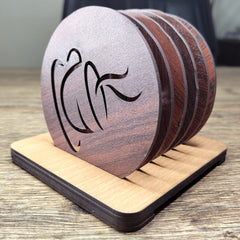 Wooden Tea Cup Design Coaster Set for Dining Table – 6 Round Coasters with Holder | MDF Coasters for Home, Office & Kitchen Table Decor