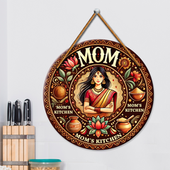 Mom’s Kitchen Wooden Wall Hanging for Kitchen Décor | Traditional Round Design for Home & Kitchen Wall Decoration
