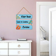 WallDaddy Keep Your Shoes & Chappal Outside Wall Hanging Decoration Item For Home Decor | 3 Printed Wooden Plaque With High Quality Glitter Rope | Home Sign Wall Hanging Decoration