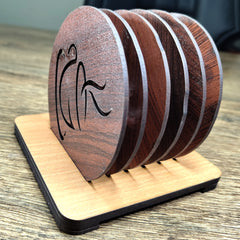 Wooden Tea Cup Design Coaster Set for Dining Table – 6 Round Coasters with Holder | MDF Coasters for Home, Office & Kitchen Table Decor