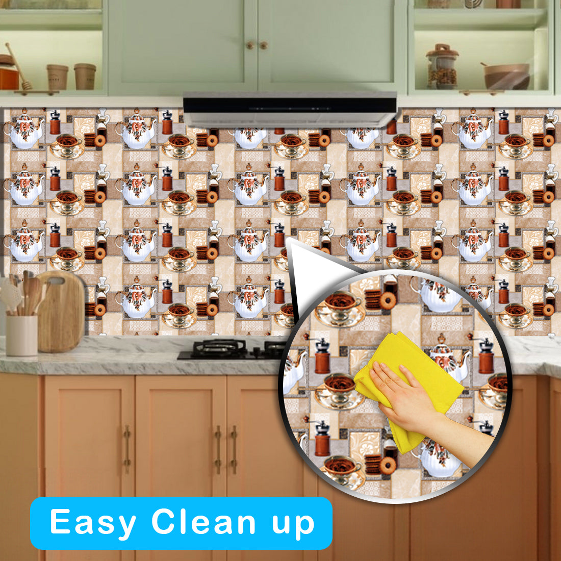 WallDaddy Kitchen Tea Pattern Wallpaper – Self Adhesive, Oil-Proof & Waterproof Wall Sticker – Size (100x40 cm) Each – Buy 1 Get 1 Free – Limited Time Offer!