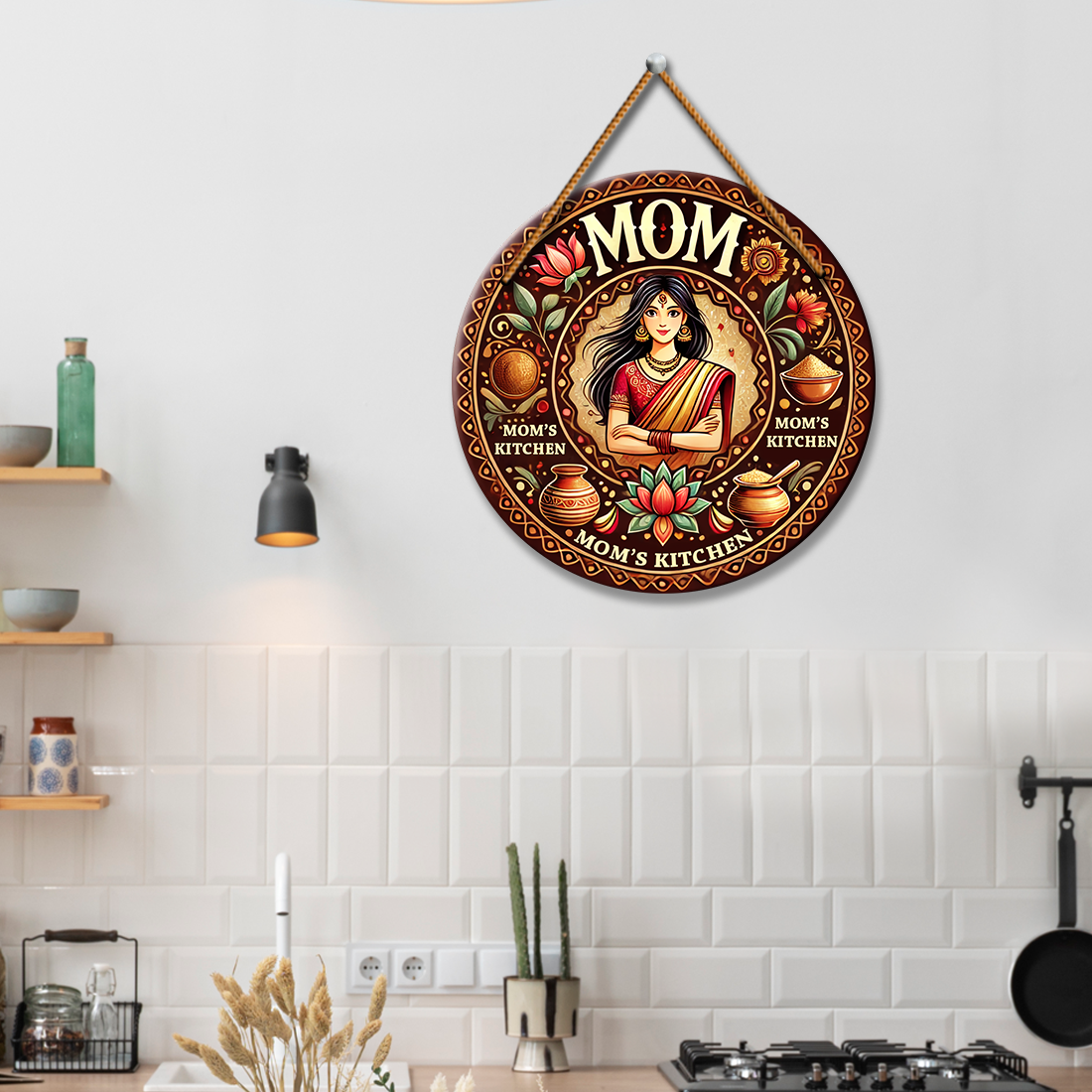 Mom’s Kitchen Wooden Wall Hanging for Kitchen Décor | Traditional Round Design for Home & Kitchen Wall Decoration