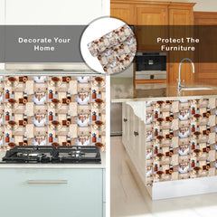 WallDaddy Kitchen Tea Pattern Wallpaper – Self Adhesive, Oil-Proof & Waterproof Wall Sticker – Size (100x40 cm) Each – Buy 1 Get 1 Free – Limited Time Offer!