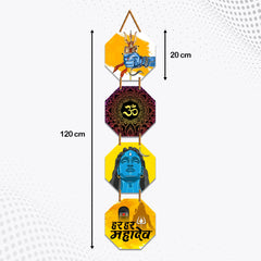 WallDaddy Har Har Mahadev Wall Hanging Decoration Item For Home Decor | Hexagon Shape 4 Printed Wooden Plaque With High Quality Glitter Rope | Hindu Religion Wall Hanging Decoration For Diwali Decoration