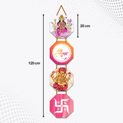 WallDaddy Shubh Laabh Wall Hanging Decoration Item For Home Decor | Hexagon Shape 4 Printed Wooden Plaque With High Quality Glitter Rope | Hindu Religion Wall Hanging Decoration For Diwali Decoration