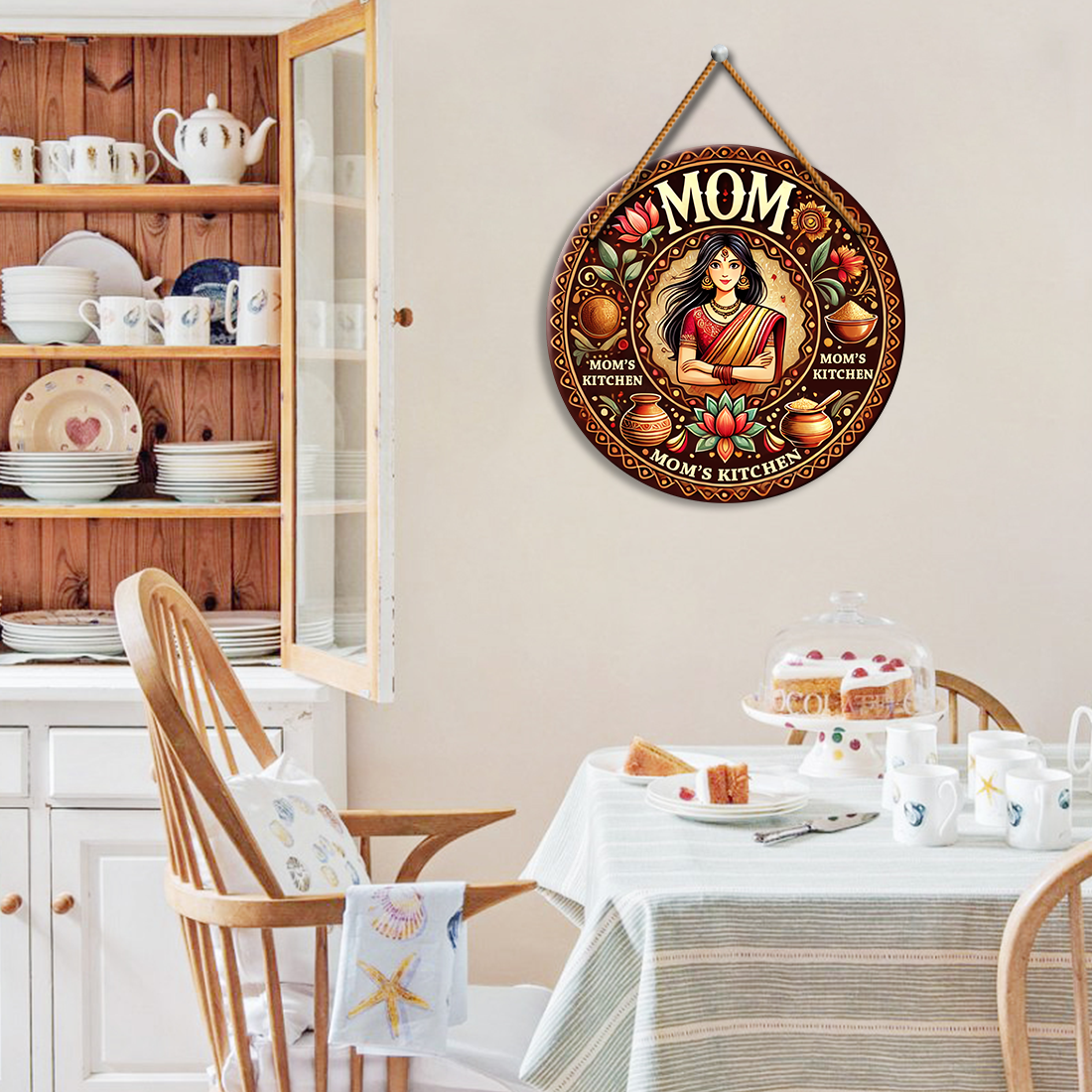 Mom’s Kitchen Wooden Wall Hanging for Kitchen Décor | Traditional Round Design for Home & Kitchen Wall Decoration