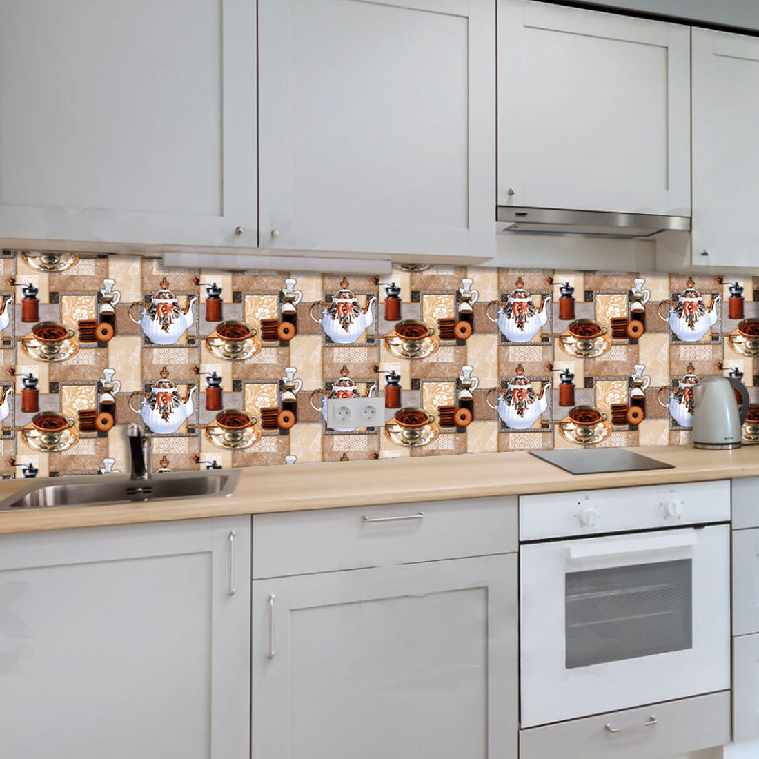 WallDaddy Kitchen Tea Pattern Wallpaper – Self Adhesive, Oil-Proof & Waterproof Wall Sticker – Size (100x40 cm) Each – Buy 1 Get 1 Free – Limited Time Offer!