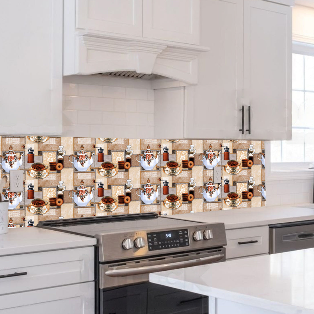 WallDaddy Kitchen Tea Pattern Wallpaper – Self Adhesive, Oil-Proof & Waterproof Wall Sticker – Size (100x40 cm) Each – Buy 1 Get 1 Free – Limited Time Offer!