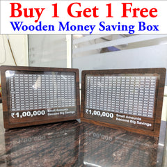 Buy 1 Get 1 Free Wooden Money Saving Box | Cash Saver Money Box with Counting Target | 1,00,000 Savings Challenge Piggy Bank | Coin & Cash Bank for Boys, Girls and Adult | Durable & Eco-Friendly (Pack Of - 2)