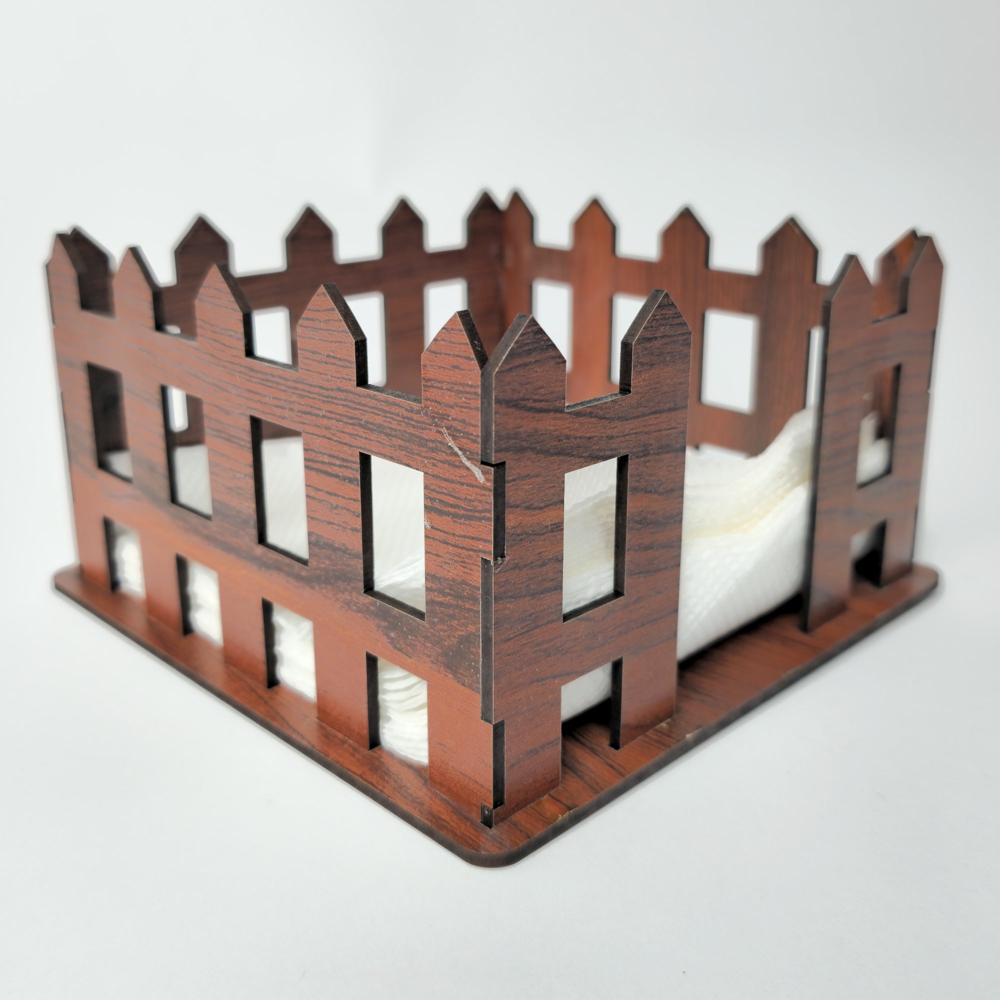 Brown Wooden Tissue Paper Stand – Classic Barrier Design for Home, Office & Restaurants (15x15x12 cm)