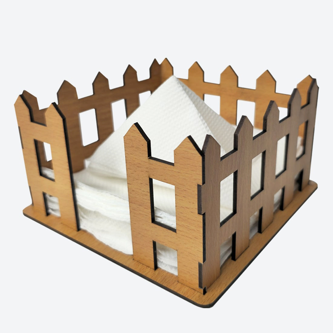 Beige Wooden Tissue Paper Stand – Classic Barrier Design for Home, Office & Restaurants (15x15x12 cm)