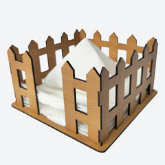 Beige Wooden Tissue Paper Stand – Classic Barrier Design for Home, Office & Restaurants (15x15x12 cm)