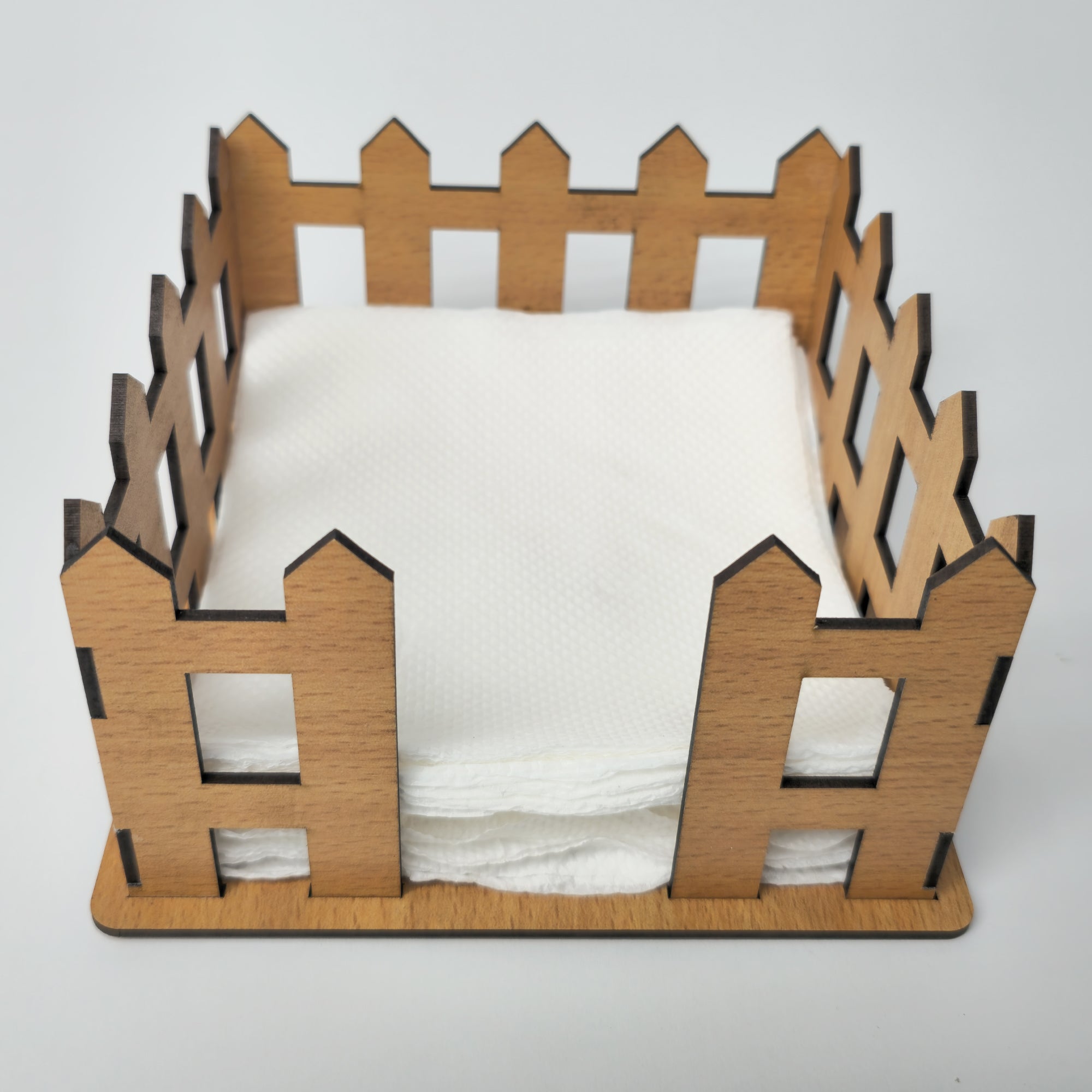 Beige Wooden Tissue Paper Stand – Classic Barrier Design for Home, Office & Restaurants (15x15x12 cm)