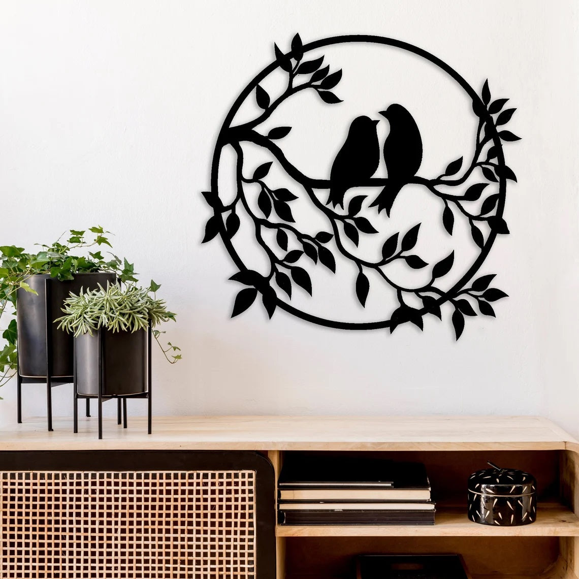 WallDaddy – Self Adhesive MDF Laser Cutout Home Decor Wall Art Stickers MDF Plaque Painted Cutout Ready To Hang Wall Stickers | MDF Cutouts Stickers For Home & Restaurant Decorations (Bird Circle)