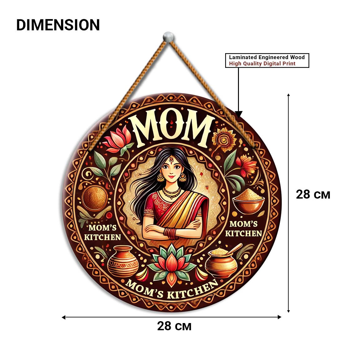 Mom’s Kitchen Wooden Wall Hanging for Kitchen Décor | Traditional Round Design for Home & Kitchen Wall Decoration