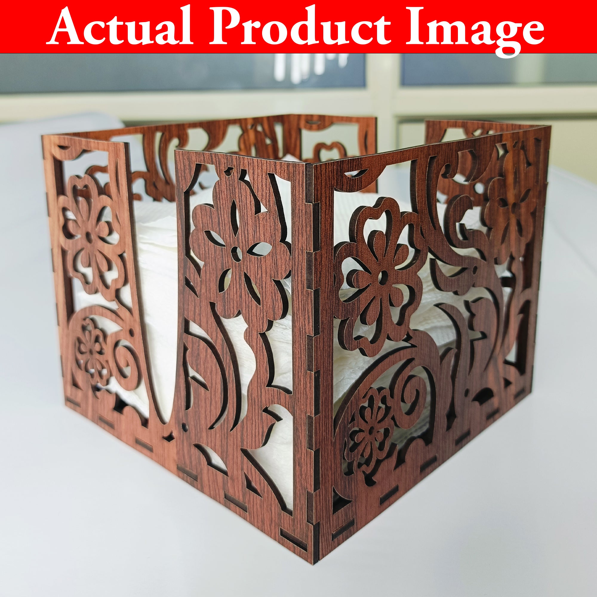 Wooden Napkin Holder for Dining Table – Floral Cut Design Tissue Paper Holder for Kitchen, Home & Office Décor