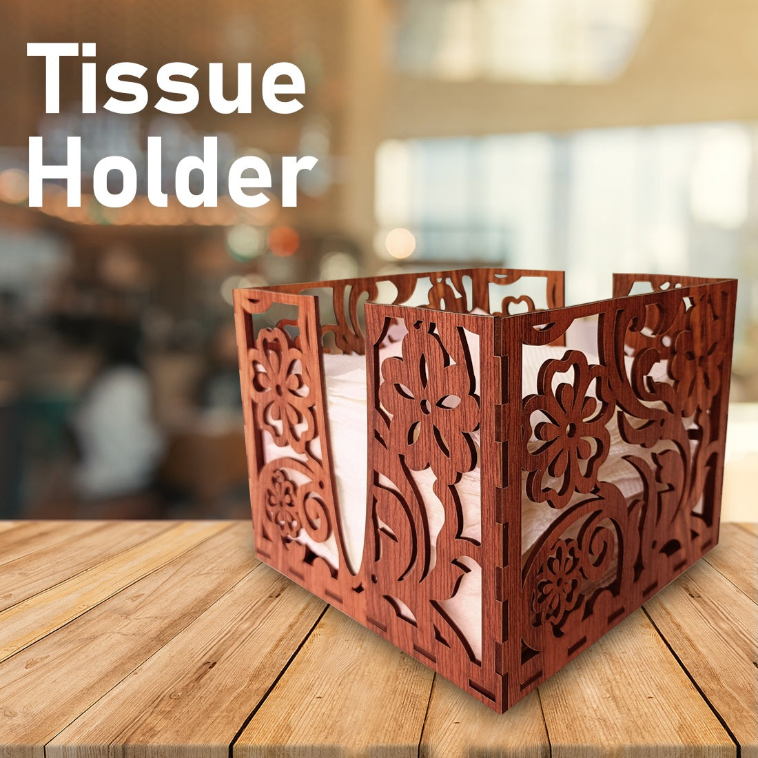 Wooden Napkin Holder for Dining Table – Floral Cut Design Tissue Paper Holder for Kitchen, Home & Office Décor