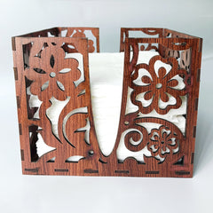 Wooden Napkin Holder for Dining Table – Floral Cut Design Tissue Paper Holder for Kitchen, Home & Office Décor