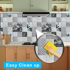 WallDaddy Kitchen Grey Tea Pattern Wallpaper – Self Adhesive, Oil-Proof & Waterproof Wall Sticker – Size (100x40 cm) Each – Buy 1 Get 2 Free – Limited Time Offer!