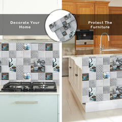 WallDaddy Kitchen Grey Tea Pattern Wallpaper – Self Adhesive, Oil-Proof & Waterproof Wall Sticker – Size (100x40 cm) Each – Buy 1 Get 2 Free – Limited Time Offer!