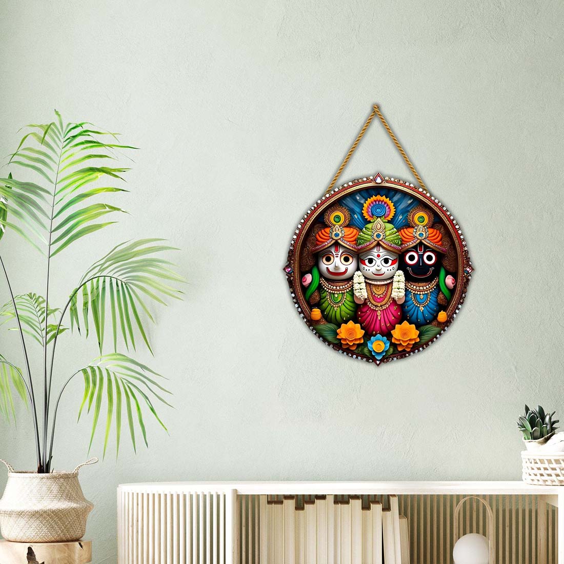 Jagannath Wall Hanging for Home Decoration | Wooden Look Round Hanging | Religious Wall Decor for Pooja Room & Living Room