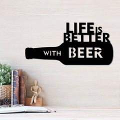 WallDaddy – Self Adhesive MDF Laser Cutout Home Decor Wall Art Stickers MDF Plaque Painted Cutout Ready To Hang Wall Stickers | MDF Cutouts Stickers For Home & Restaurant Decorations (Life is Better with Beer)