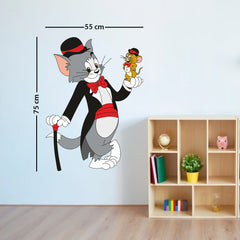WallDaddy Self Adhesive Tom & Jerry Wall Stickers for Home Large Size (55x75) Cartoon Wall Stickers for Kids | 3D Vinyl Stickers for Bedroom (Pack of - 1)
