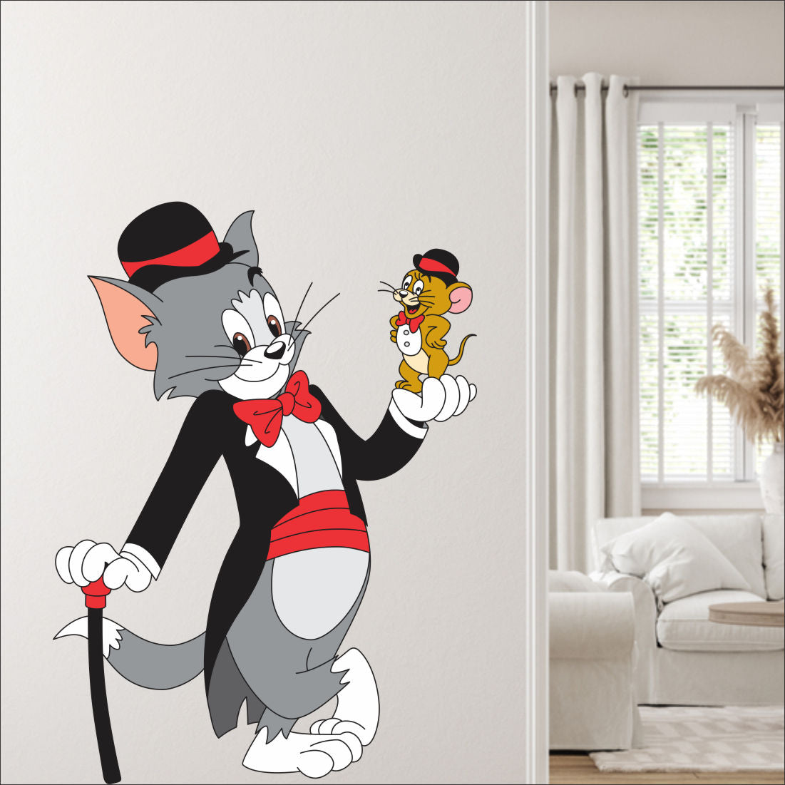 WallDaddy Self Adhesive Tom & Jerry Wall Stickers for Home Large Size (55x75) Cartoon Wall Stickers for Kids | 3D Vinyl Stickers for Bedroom (Pack of - 1)