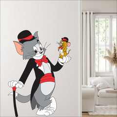 WallDaddy Self Adhesive Tom & Jerry Wall Stickers for Home Large Size (55x75) Cartoon Wall Stickers for Kids | 3D Vinyl Stickers for Bedroom (Pack of - 1)