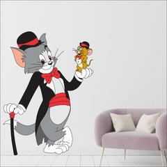 WallDaddy Self Adhesive Tom & Jerry Wall Stickers for Home Large Size (55x75) Cartoon Wall Stickers for Kids | 3D Vinyl Stickers for Bedroom (Pack of - 1)